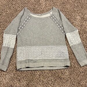 Miss Me Gray and White Lace Accent Sweater